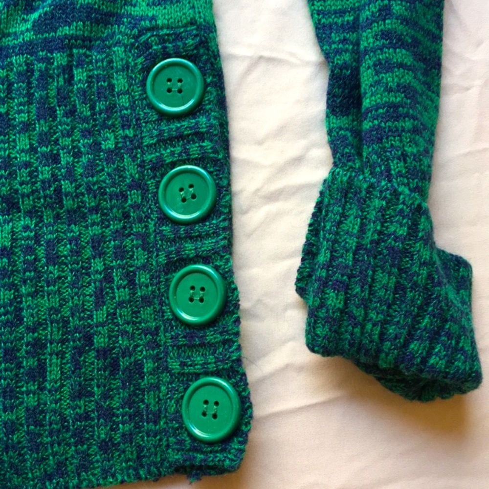 ⭐️ EUC Derek Heart Dark Green Blue Heather Sweater with Button Details Size M S